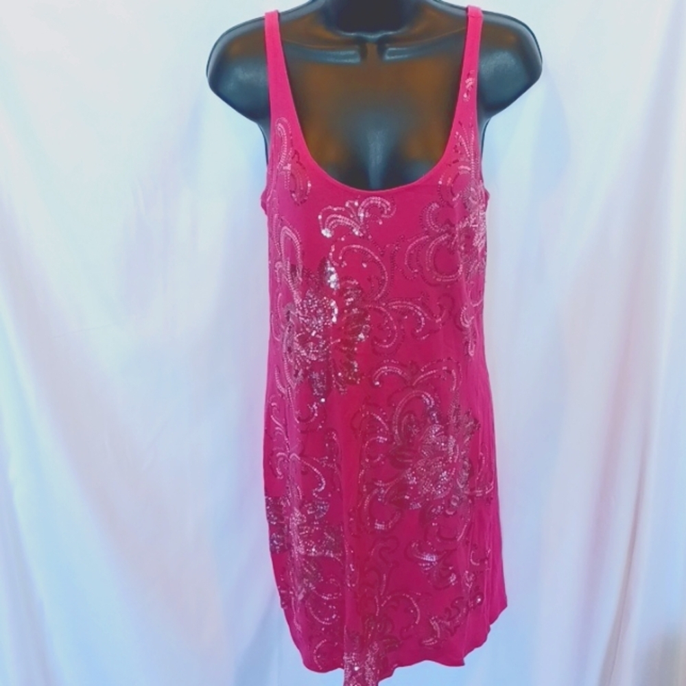 Express hot pink sequin dress, 17" pit to pit, 34" long